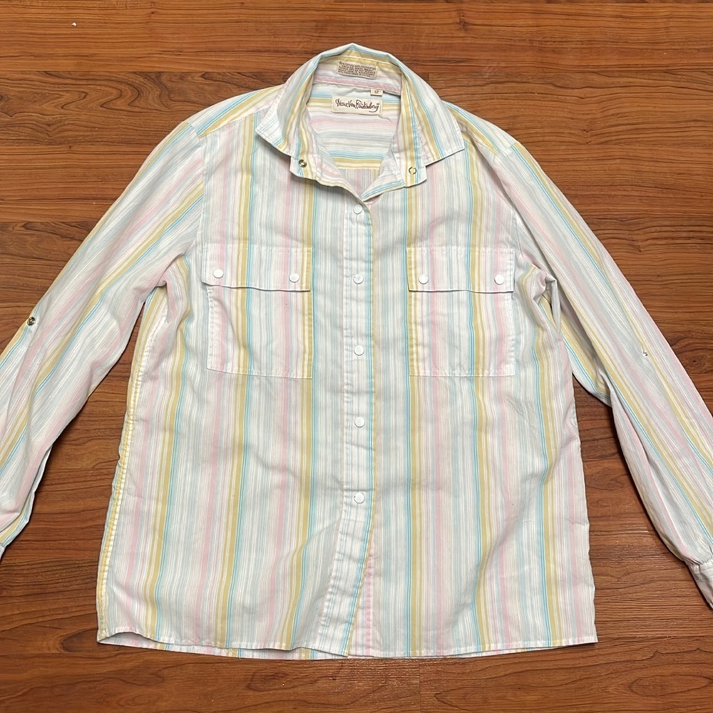 Diane Von Furstenberg VINTAGE PEARL SNAP STRIPED Button Up size 12 made in Italy